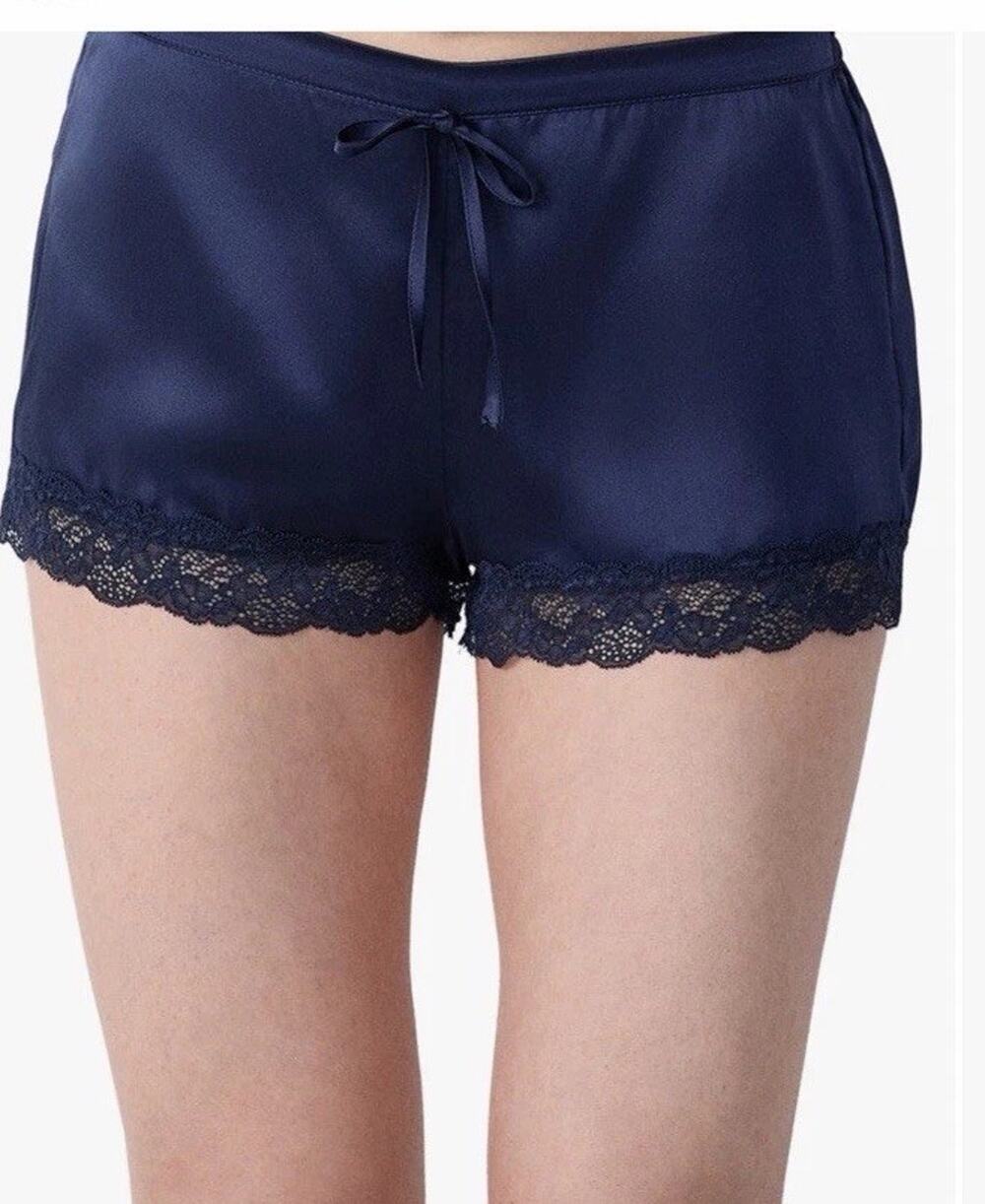 Etam 100% Silk Navy Blue Milky Short Pajama Short Sz M NWT